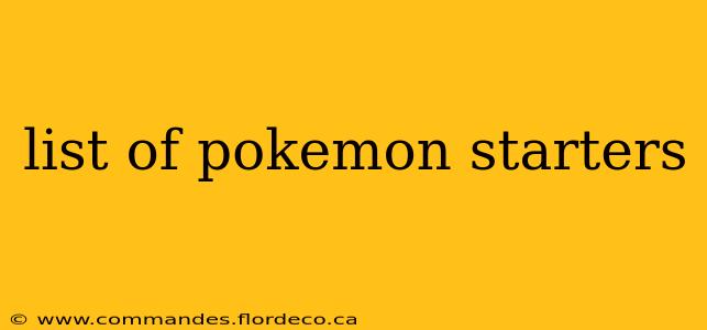 list of pokemon starters